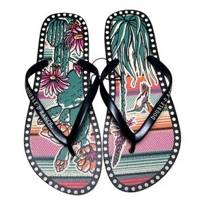 Double D Ranch Flip Flops Thong Sandals Size M (8 8.5 9 9.5) Cactus Hummingbird